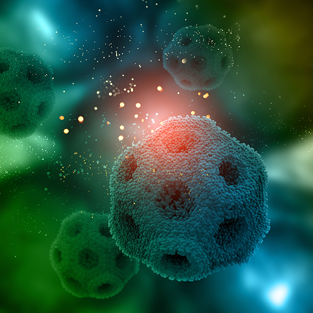 3D render of a medical background with random virus cells