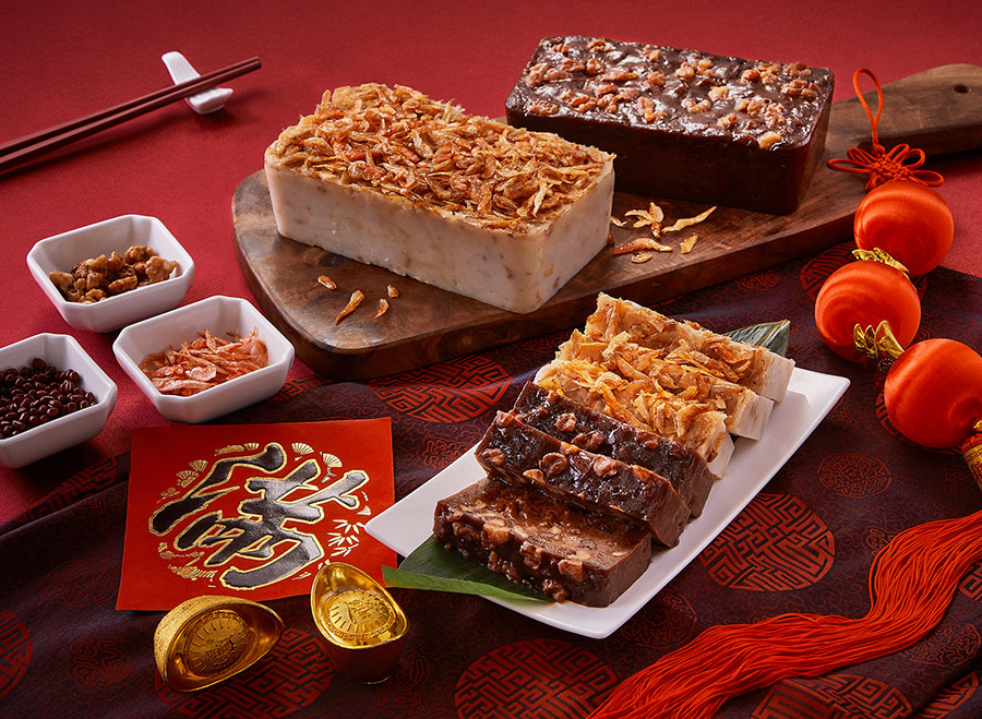 香格里拉遠東國際大飯店推出【鴻圖大展雙糕禮盒】含有年節祝福長壽，內含「核桃紅豆
