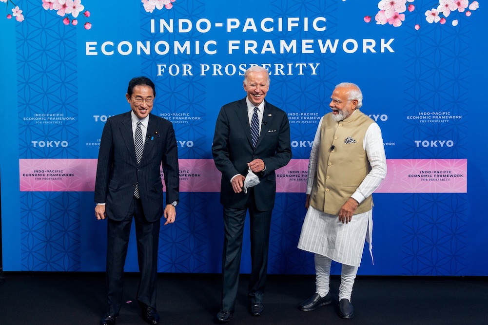 美國總統拜登、日本首相岸田文雄、印度總理莫迪等，三人於印太經濟架構首次峰會上見面。