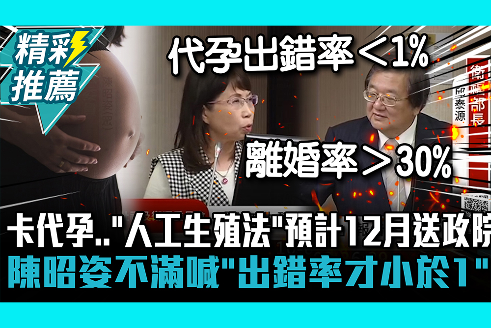 【CNEWS】卡代孕爭議…「人工生殖法」預計12月送政院 陳昭姿不滿喊「出錯率才小於1」：婚姻出錯率30%