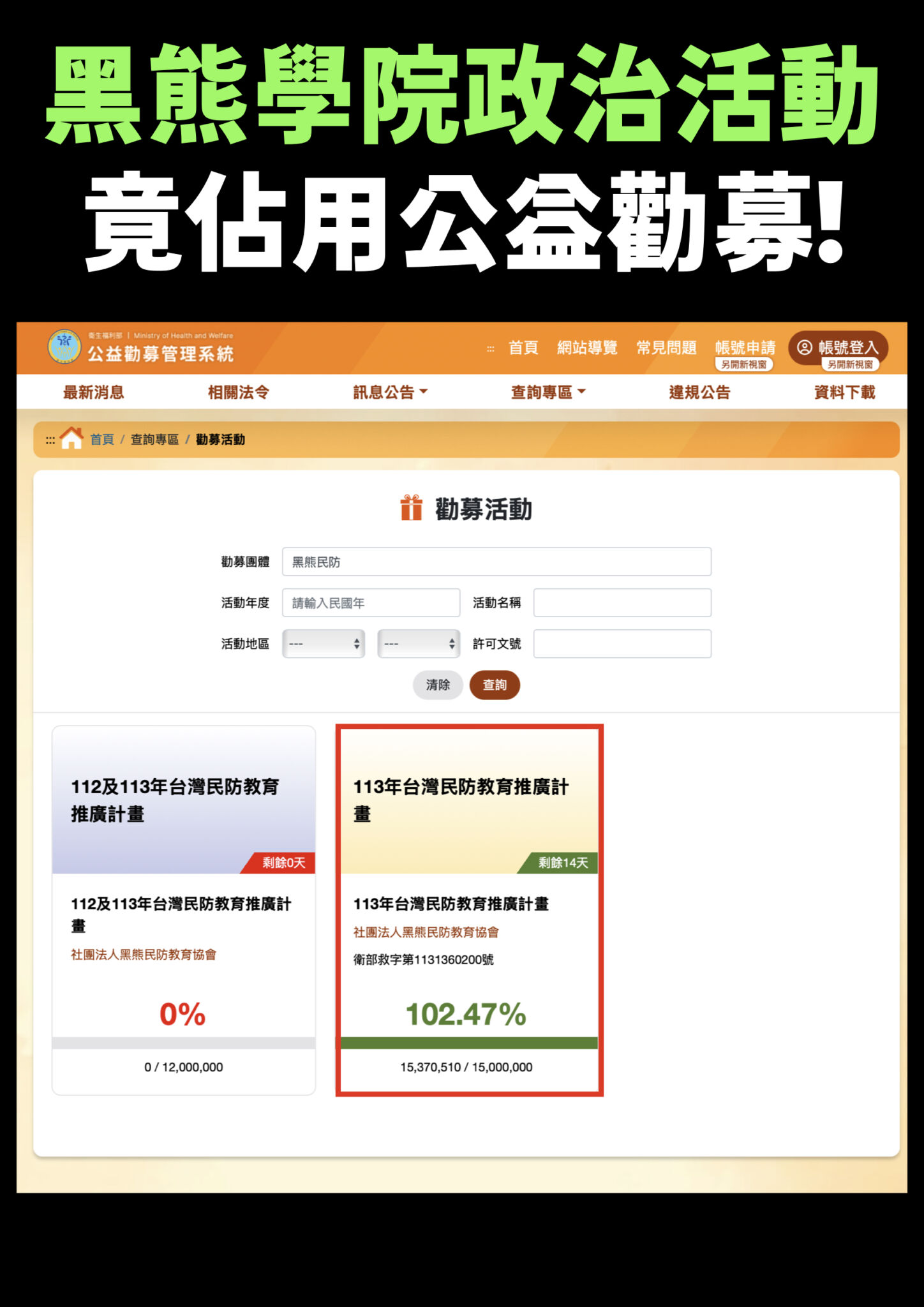 控黑熊學院違法排擠弱勢公益勸募　王鴻薇批：吃人血饅頭 215