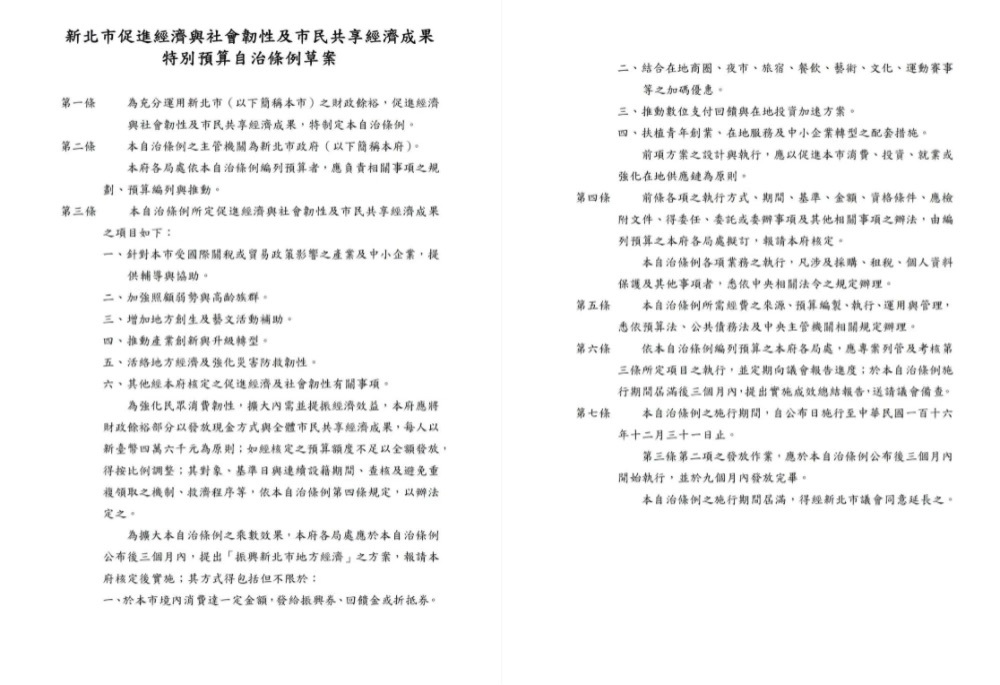 張嘉玲提案新北普發4.6萬元 擬具自治條例草案展開連署 40 248251001a06