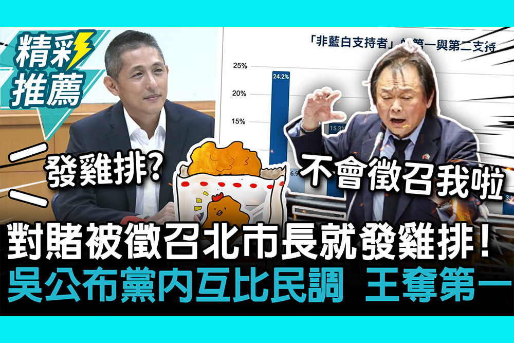 【CNEWS】對賭被徵召北市長就發雞排！吳怡農公布黨內互比民調 王世堅奪第一