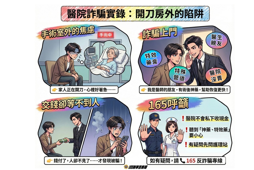 開刀房外被詐騙　警提醒詐團專挑家屬最脆弱時下手