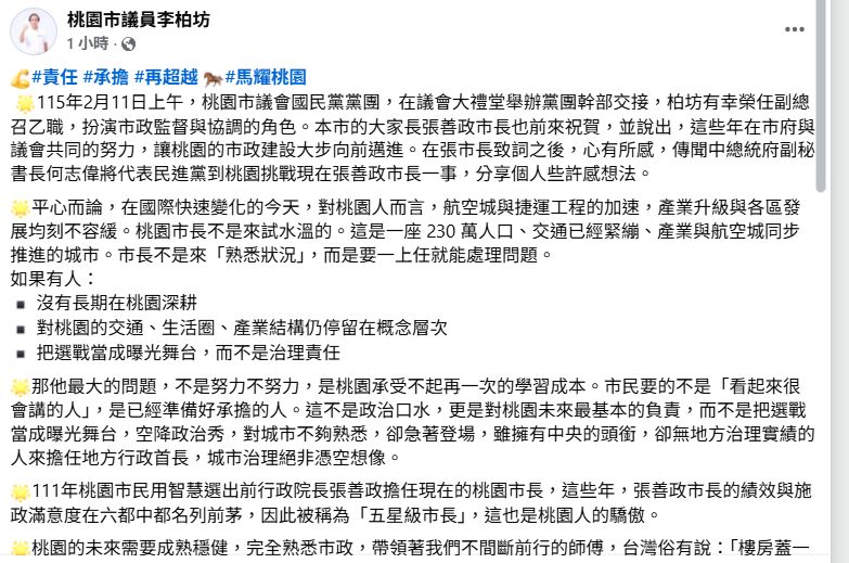 何志偉勤走桃園引不滿　藍議員李柏坊：空降政治秀 27