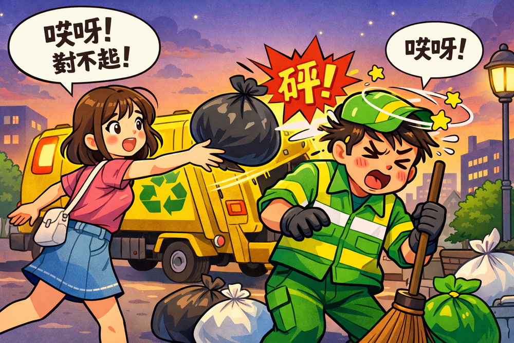 丟垃圾當投籃砸傷清潔隊員　判拘役15天 17