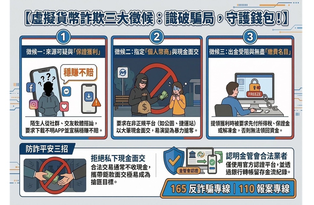 換幣掉陷阱 警分析詐騙3步驟提醒謹慎交易虛擬貨幣 33 cnews204260315a04