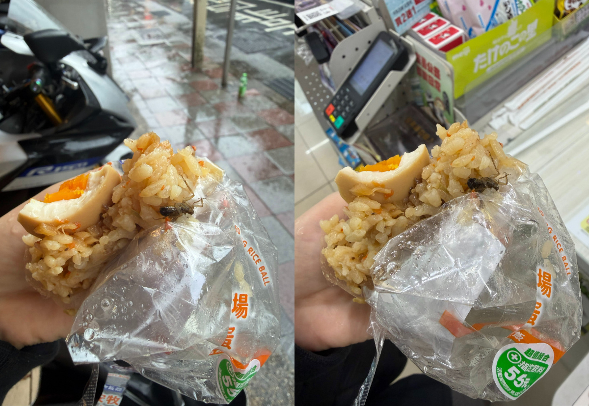 網友控7-11飯糰吃到一半驚見蟑螂  200元慰問惹議釣出一票苦主