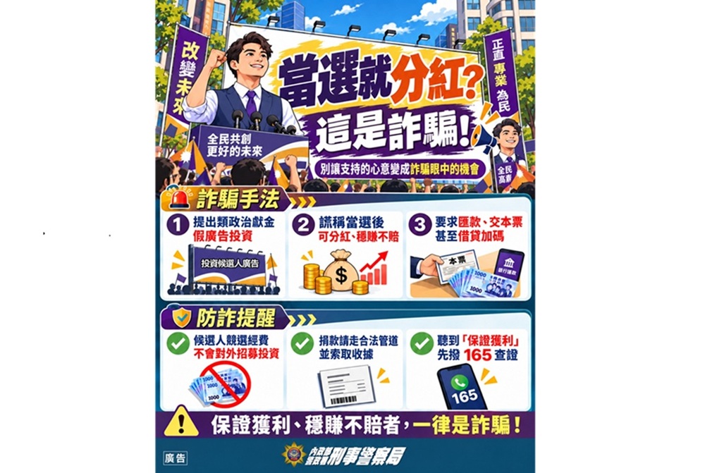 高雄車廠老闆104萬元泡湯　誤信假政治獻金廣告當選就分紅