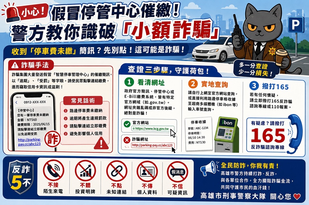 假冒停管中心催繳欠費　高雄警教識破小額詐騙技巧